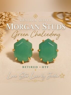 Kendra Scott Morgan Stud Earrings Green Chalcedony Gold RETIRED HTF Classic Luxe